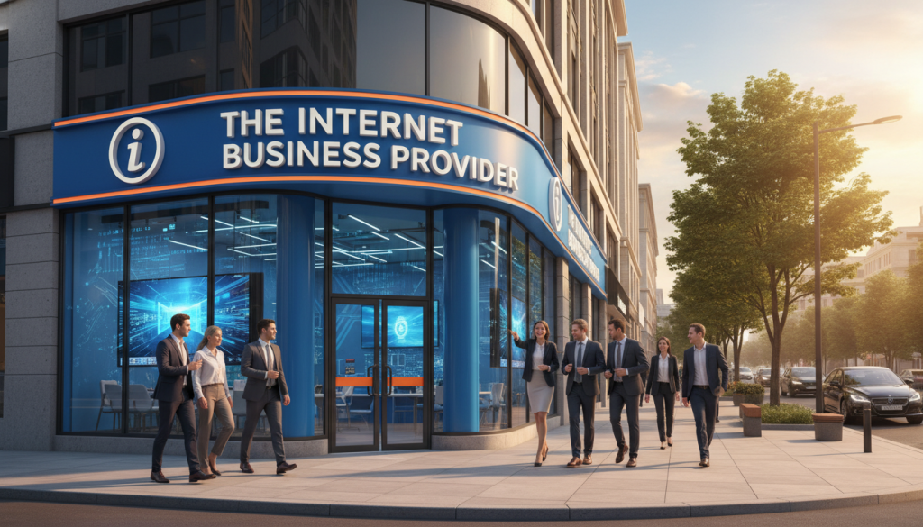 A vibrant street scene showcasing a professional business environment that emphasizes visual dominance. In the foreground, a visually striking storefront belonging to "The Internet Business Provider," featuring bold colors and distinctive signage designed to catch the eye. The middle ground includes pedestrians—diverse individuals in professional business attire, engaged in conversation while glancing at the store window, creating a sense of community engagement. The background displays a well-kept urban landscape with green trees and bright blue skies, enhancing the inviting atmosphere. Use a warm golden hour lighting to create a pleasing ambiance, shot from a slightly low angle to emphasize the store's height and significance. The mood is optimistic and dynamic, reflecting a thriving neighborhood business on an inviting, bustling street. A vibrant street scene showcasing a professional business environment that emphasizes visual dominance. In the foreground, a visually striking storefront belonging to "The Internet Business Provider," featuring bold colors and distinctive signage designed to catch the eye. The middle ground includes pedestrians—diverse individuals in professional business attire, engaged in conversation while glancing at the store window, creating a sense of community engagement. The background displays a well-kept urban landscape with green trees and bright blue skies, enhancing the inviting atmosphere. Use a warm golden hour lighting to create a pleasing ambiance, shot from a slightly low angle to emphasize the store's height and significance. The mood is optimistic and dynamic, reflecting a thriving neighborhood business on an inviting, bustling street.