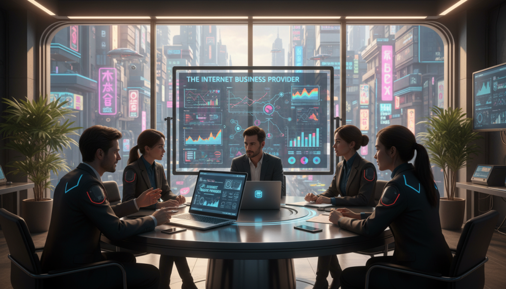 A professional office scene illustrating the concept of local SEO services, showcasing a diverse team of business professionals collaborating around a modern table. In the foreground, a male and female team member discuss strategies, pointing at a laptop displaying Google Business Profile analytics. The middle ground features a whiteboard filled with colorful graphs and local search data. In the background, a large window reveals a vibrant cityscape, hinting at local business growth. Utilize bright, natural lighting to create an inviting atmosphere, emphasizing teamwork and innovation. The image includes branded elements showcasing "The Internet Business Provider" on the visible laptop and whiteboard, embodying professionalism and expertise in local SEO. A professional office scene illustrating the concept of local SEO services, showcasing a diverse team of business professionals collaborating around a modern table. In the foreground, a male and female team member discuss strategies, pointing at a laptop displaying Google Business Profile analytics. The middle ground features a whiteboard filled with colorful graphs and local search data. In the background, a large window reveals a vibrant cityscape, hinting at local business growth. Utilize bright, natural lighting to create an inviting atmosphere, emphasizing teamwork and innovation. The image includes branded elements showcasing "The Internet Business Provider" on the visible laptop and whiteboard, embodying professionalism and expertise in local SEO.