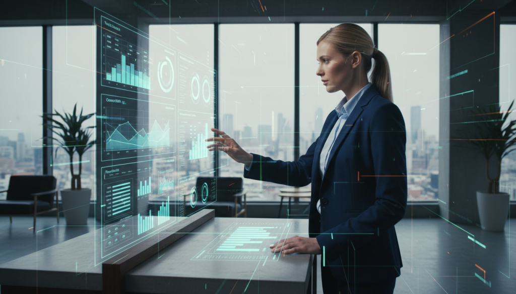 A realistic image of a professional marketing manager reviewing website performance analytics on a large digital dashboard in a modern, sunlit office. A realistic image of a professional marketing manager reviewing website performance analytics on a large digital dashboard in a modern, sunlit office.