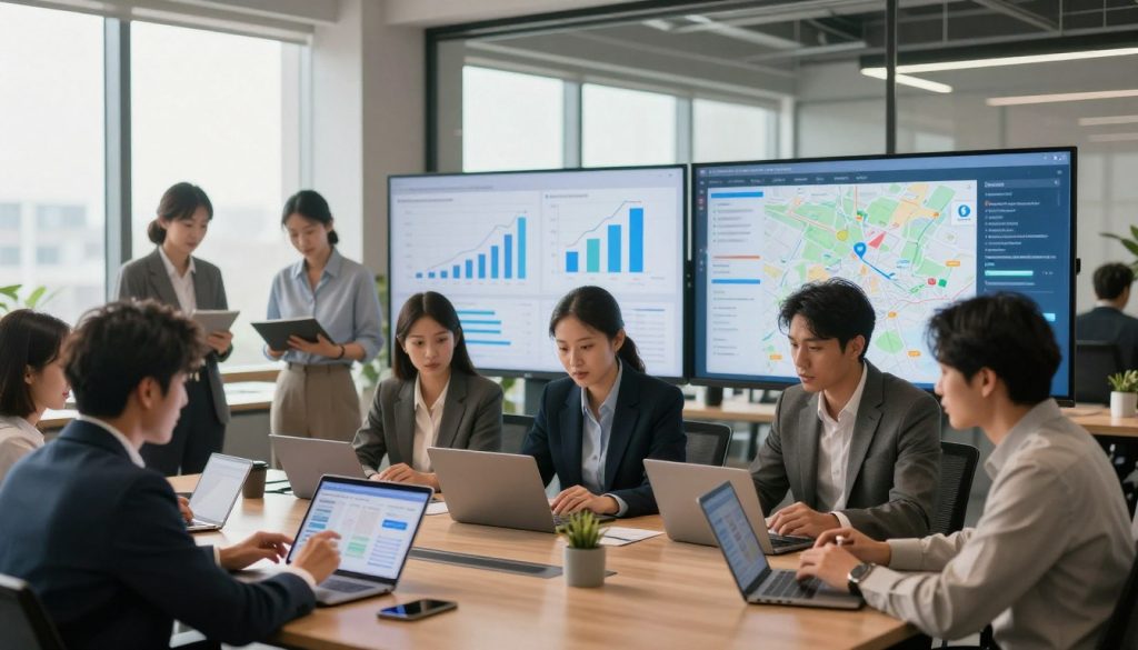 A vibrant office scene illustrating business resilience through owned digital assets. In the foreground, a diverse group of professionals in smart business attire is engaged in dynamic discussions, analyzing data on tablets and laptops. The middle layer features large screens displaying graphs and digital maps representing asset management and growth strategies. The background showcases a modern office with large windows, allowing natural light to flood the space, creating an uplifting atmosphere. Use soft, warm lighting to enhance the sense of collaboration and innovation. Include a logo of "The Internet Business Provider" subtly on one of the digital screens, symbolizing ownership and control over digital assets. Focus on a well-composed, balanced angle to capture the energy of the business environment. A vibrant office scene illustrating business resilience through owned digital assets. In the foreground, a diverse group of professionals in smart business attire is engaged in dynamic discussions, analyzing data on tablets and laptops. The middle layer features large screens displaying graphs and digital maps representing asset management and growth strategies. The background showcases a modern office with large windows, allowing natural light to flood the space, creating an uplifting atmosphere. Use soft, warm lighting to enhance the sense of collaboration and innovation. Include a logo of "The Internet Business Provider" subtly on one of the digital screens, symbolizing ownership and control over digital assets. Focus on a well-composed, balanced angle to capture the energy of the business environment.