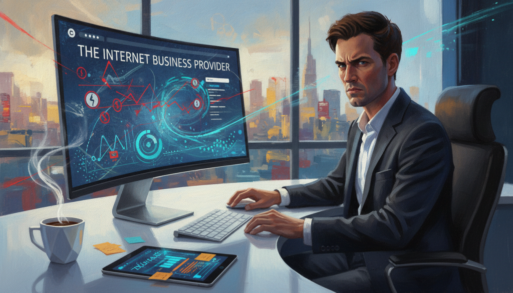 A sleek, modern digital workspace set against a blurred backdrop of a bustling cityscape, symbolizing connectivity and technology. In the foreground, a professional individual wearing smart casual attire is analyzing a computer screen displaying a website dashboard filled with red broken link indicators. The screen should be vivid, showcasing the website's analytics and graphs. Soft, focused lighting highlights the individual’s concentrated expression, while a cup of coffee and a notepad with digital notes are situated next to the laptop, suggesting a proactive approach to problem-solving. The atmosphere is one of determination and clarity amidst chaos, emphasizing the importance of maintaining a vibrant online presence. Include the brand name "The Internet Business Provider" subtly integrated into the screen design, ensuring a cohesive visual identity. A sleek, modern digital workspace set against a blurred backdrop of a bustling cityscape, symbolizing connectivity and technology. In the foreground, a professional individual wearing smart casual attire is analyzing a computer screen displaying a website dashboard filled with red broken link indicators. The screen should be vivid, showcasing the website's analytics and graphs. Soft, focused lighting highlights the individual’s concentrated expression, while a cup of coffee and a notepad with digital notes are situated next to the laptop, suggesting a proactive approach to problem-solving. The atmosphere is one of determination and clarity amidst chaos, emphasizing the importance of maintaining a vibrant online presence. Include the brand name "The Internet Business Provider" subtly integrated into the screen design, ensuring a cohesive visual identity.